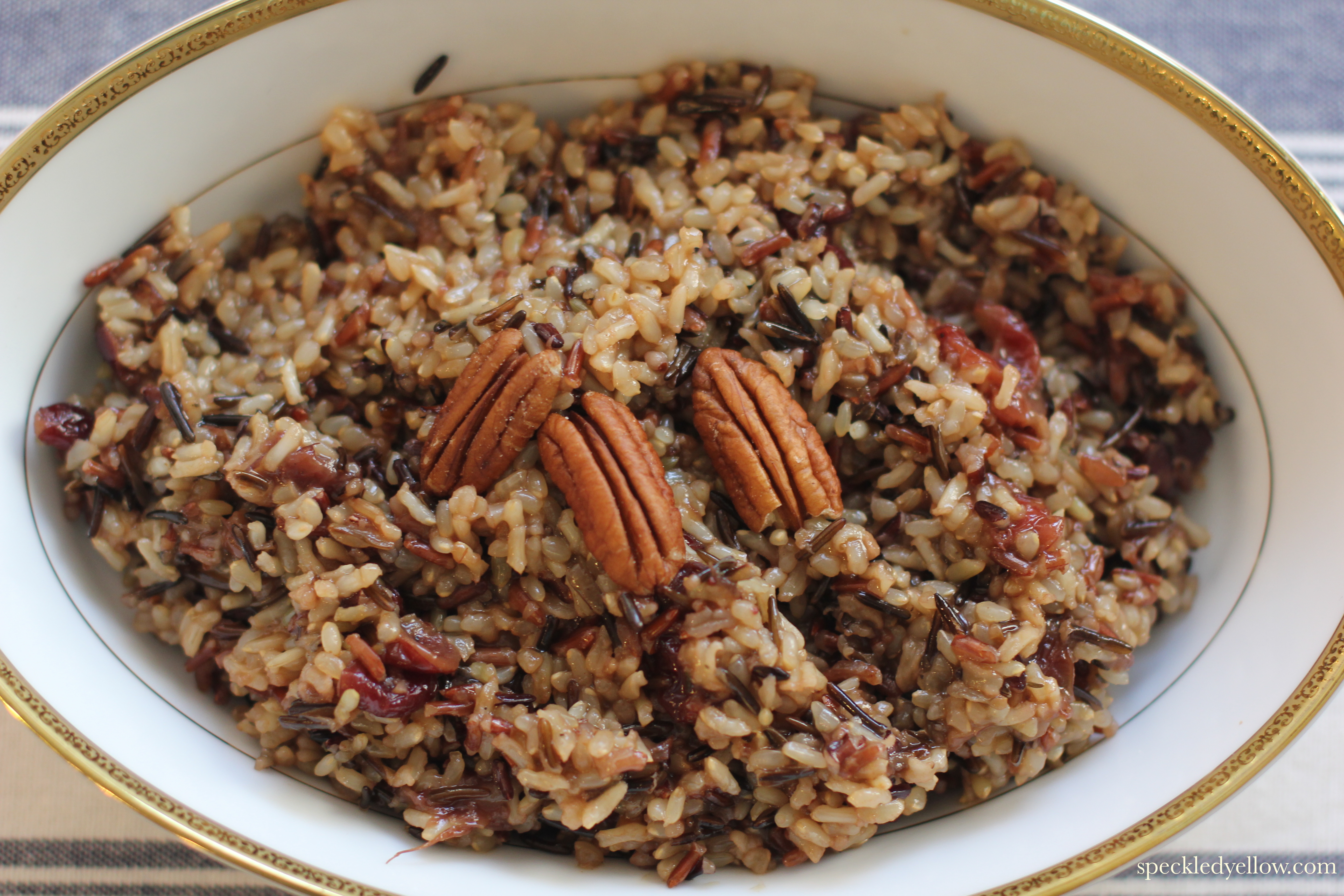Wild Rice Pilaf With Dried Cranberries And Pecans Speckled Yellow